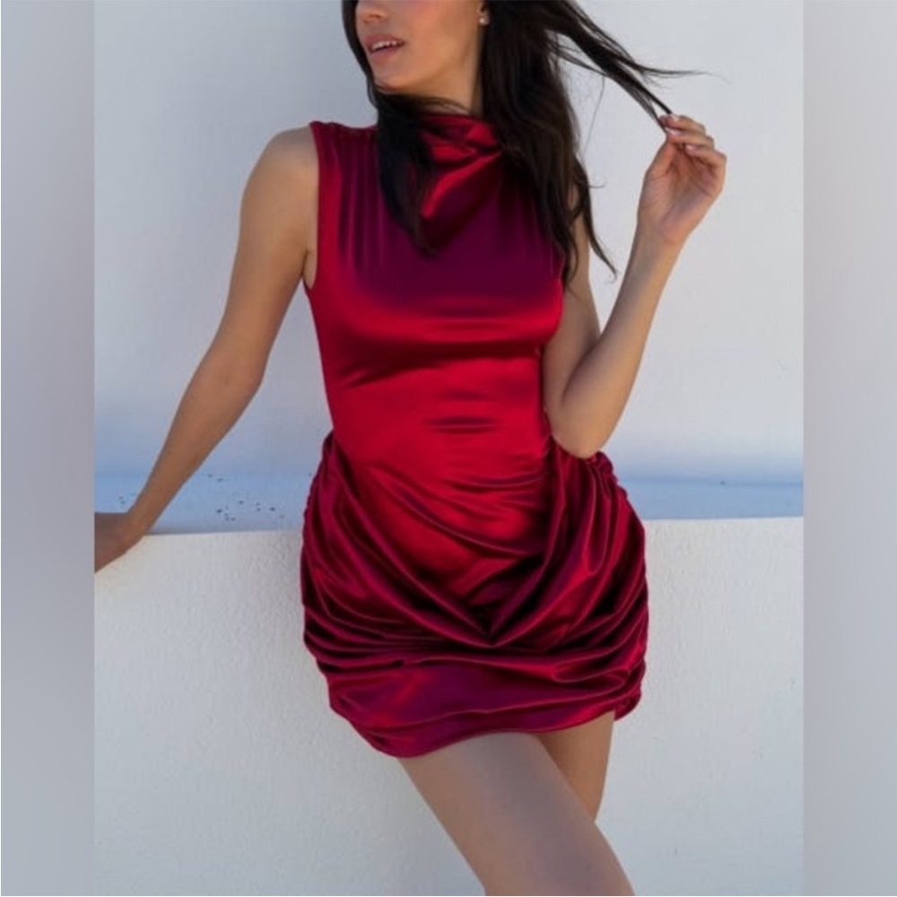 Misa Los Angeles Red Satin Mini Dress